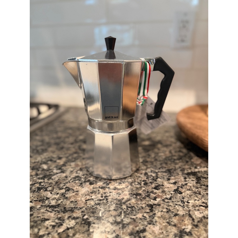 Gnali & Zani Aluminum Stovetop Espresso Maker Moka Pot Silver Italian Coffee NWT